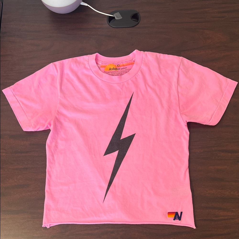 Aviator Nation Pink Tee with Black Bolt